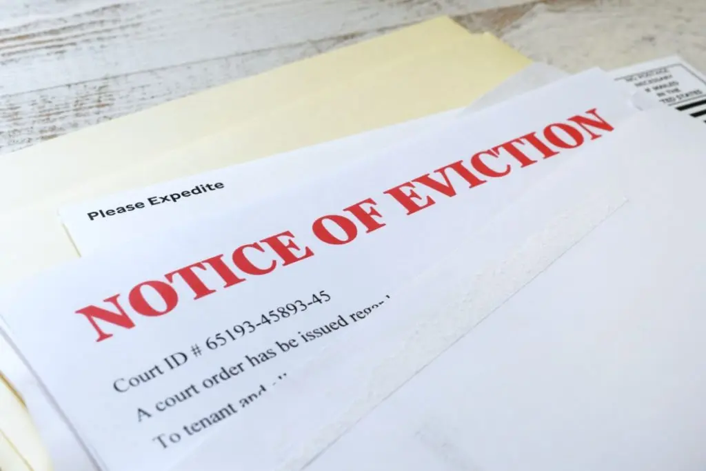 paper with red heading "notice of eviction" 