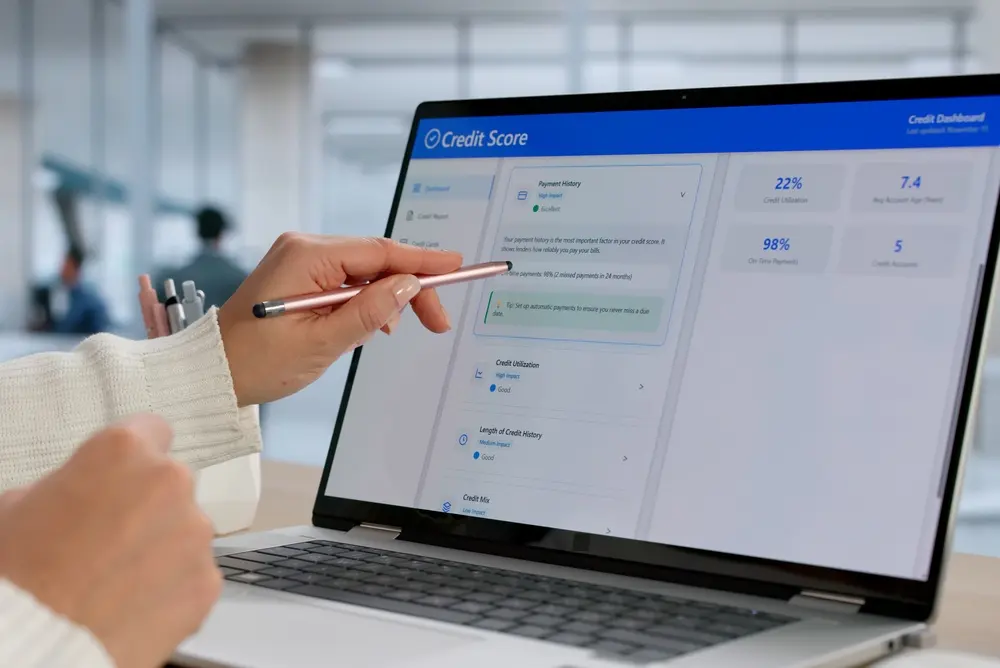 Person reviewing credit score online.