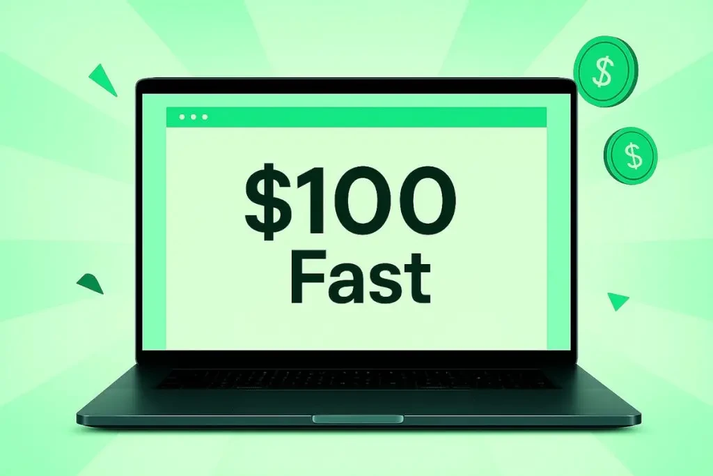 Laptop displaying $100 fast