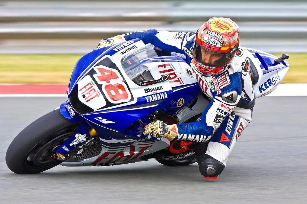 motorcyclist racing on motorcycle